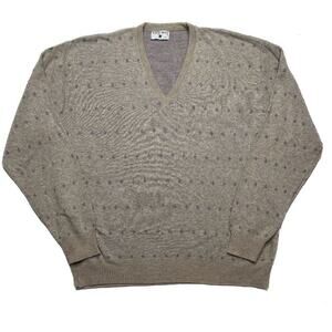 Robert Bruce Vintage V Neck Sweater Diamond Tight Knit Tan Cream Men's 2X Preppy